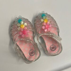 Wonder Nation Kids Glitter Sandals - Pink and Silver Baby Size 2